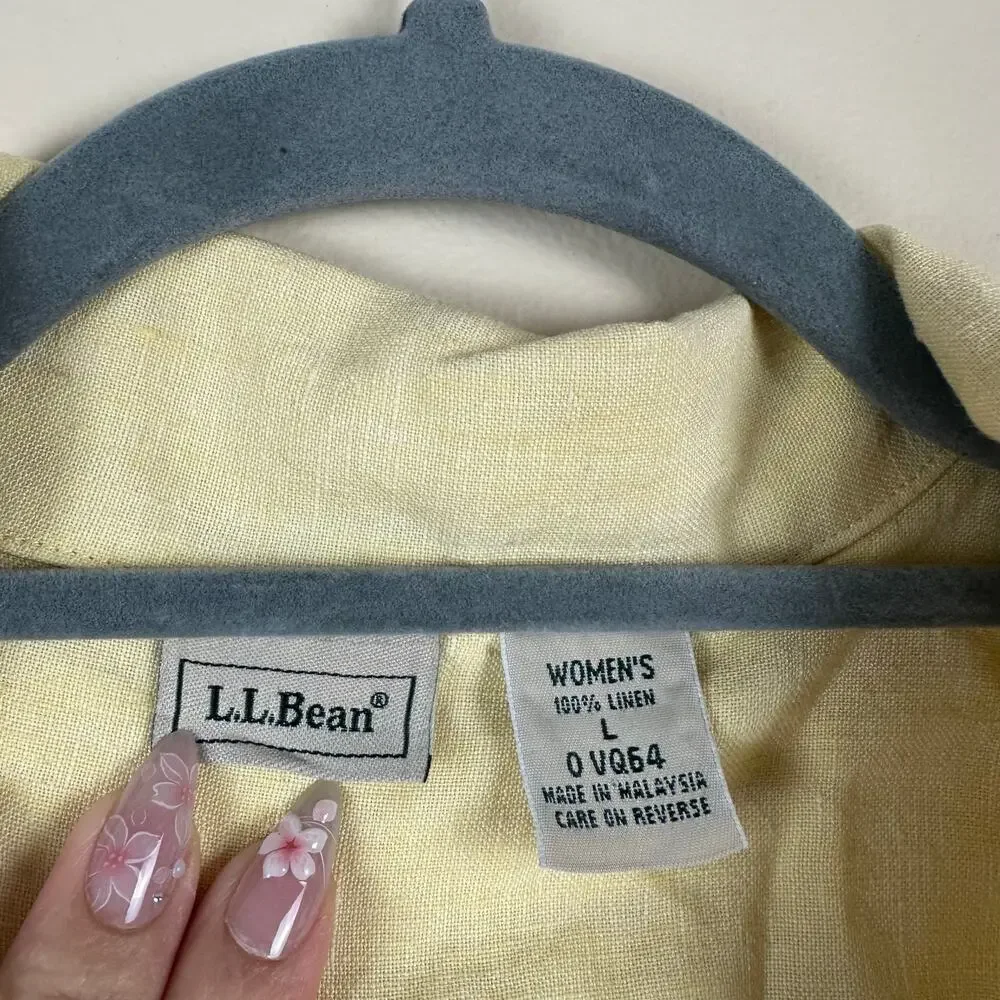LL Bean Linen Button Front Shirt Size L Butter Yellow Minimalist Resort Vacation - Picture 7 of 8